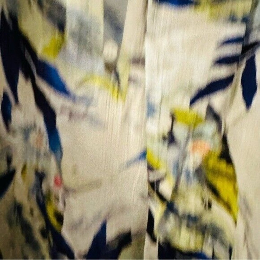 Lush Tropical Print CREAM/ROYAL Cold Shoulders Ruffled Size Medium - Picture 7 of 9